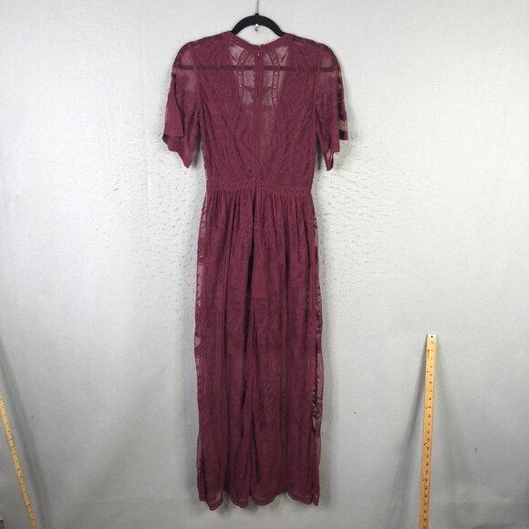 The Impeccable Pig Dress Womens S Burgundy Lace Maxi Floral Boho Dark Fairy - Picture 2 of 16
